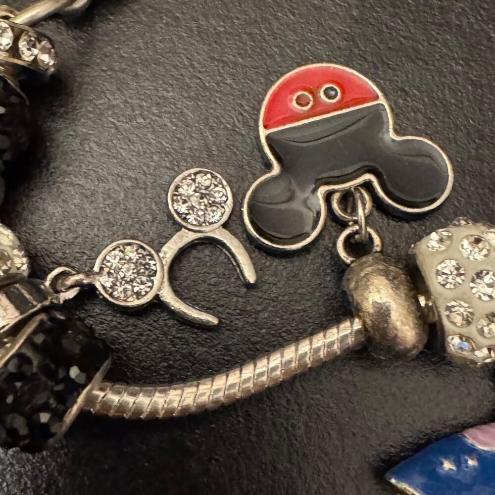 Disney-Themed Charm Bracelet Mickey Princess Dresses & Rhinestone Beads Adjustab - Picture 7 of 16
